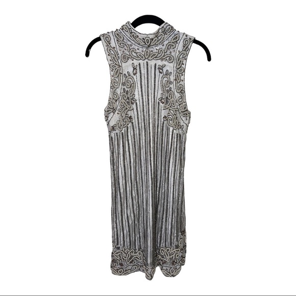 X by NBD Revolve Ivory Silver Pearl Beaded High Neck Mini Sheath Dress Small - Picture 7 of 12